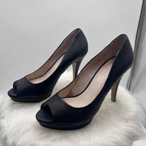 ALDO Black Leather Peep Toe Platform High Heels Women US Size 6 EUR 36